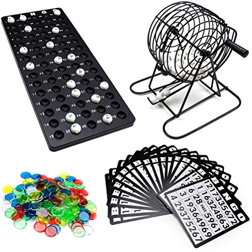 XIANGBAO Juego de Bingo de Lujo con Jaula de Bingo, Bolas de Bingo, cartones de Bingo y fichas de Bingo para niños