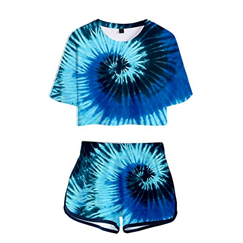 YICHEN Tie Dye Conjunto De Camiseta con Ombligo Expuesto Y Pantalón Corto De Ropa Deportiva Chándales Deportiva 3D Impresa Camiseta Y Pantalones Cortos para Mujer