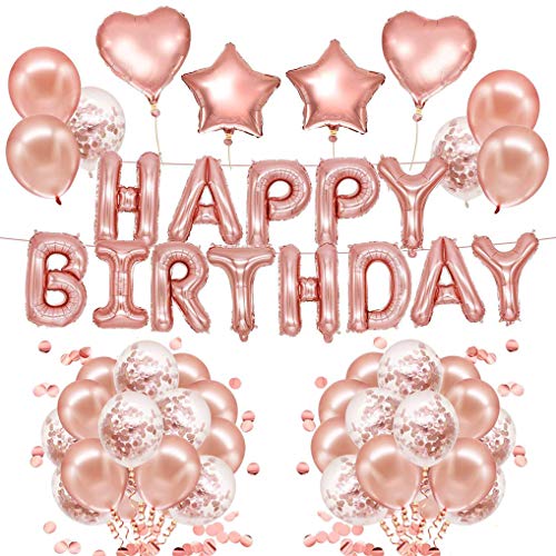 Yidaxing - Lote de 20 globos de color rosa y oro rosa para cumpleaños o cumpleaños con forma de globo rosa y oro de 40 látex, 4 globos, número de estrella y corazón