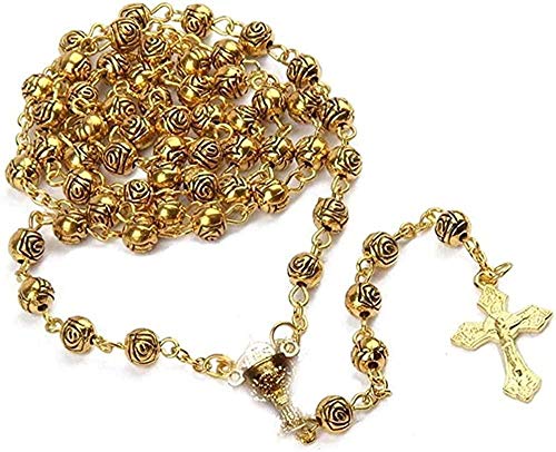 Yiffshunl Collar 2020 joyería Religiosa Mujer Oro Rosa Perla católica Rosario Collar Colgantes rosarios ovalados Collares