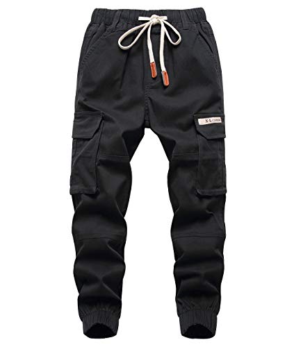 YoungSoul Pantalones para Niños - Pantalones Cargo con Cintura Elástica - Jogger Casual Niño Negro 9-10 años/Talla 150