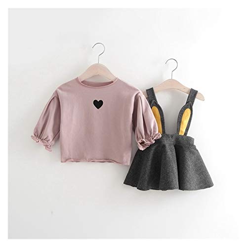 Youpin Vestido de primavera y otoño para niños, de manga larga, con tirantes de conejo, de dos piezas (color: rosa, talla de niño: 3 4T)