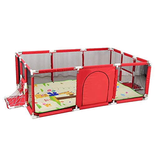 ZTMN Parque Infantil de Seguridad Extra Alto de 66 cm con tapete para Gatear, corralito portátil para bebés/niños pequeños, Valla Interior y Exterior, Rojo (tamaño: 190x129x66cm)