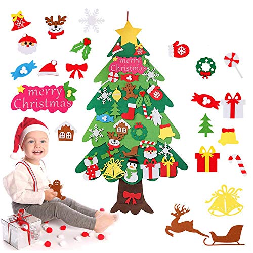 Zueyen Árbol de Navidad de Fieltro, árbol de Navidad de Fieltro para niños pequeños con 34 Piezas de Adornos Desmontables, árboles de Navidad de 115 cm