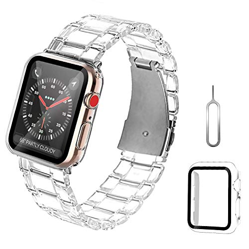 ZXK CO Compatible con Apple Watch, pulsera de acero inoxidable de 38 mm con cristal blindado, transparente, resistente a los golpes, pulsera de repuesto con carcasa para iWatch Series 1/2/3
