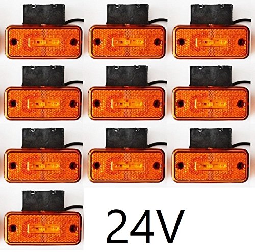 10 luces LED de 24 V, color naranja y ámbar, 3 ledes, incluye soportes de goma para camión, caravana, autobús
