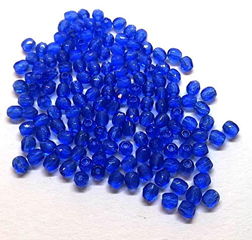 100 perlas de cristal de Bohemia pulidas, de 3 mm, pulidas a fuego, redondas, cuentas redondas checas, perlas de cristal en color a elegir, cristal, azul marino, 3 mm