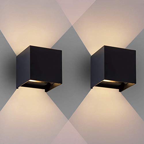 2 unids 12W LED modernas luces de pared impermeable aluminio lámpara de pared arriba abajo Aplique pared luz nocturna para sala de estar dormitorio pasillo iluminación decorativa (negro 01)