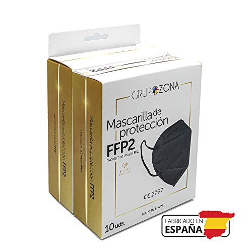 20 uds Mascarillas FFP2 negras homologadas y fabricadas en España CE 2797, filtrado de 5 capas - GrupoZona - Mascarilla ffp2 protección respiratoria