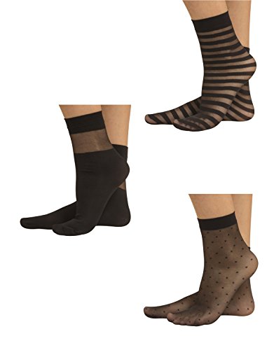 3 PARES CALCETINES SURTIDOS DE MUJER | CALCETINES CORTOS DE LUNARES, RAYAS | CALCETERÍA ITALIANA | (3 PARES - NEGROS) 3 PARES CALCETINES SURTIDOS DE MUJER | CALCETINES CORTOS DE LUNARES, RAYAS | CALCETERÍA ITALIANA | (3 PARES - NEGROS)