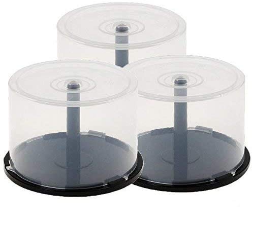 3 x 50 Caja de plástico de almacenamiento de CD y DVD, tubo para discos o BluRay con eje (capacidad para 150 discos)