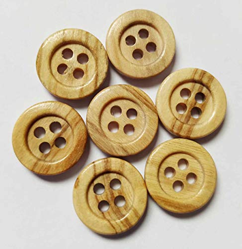 50 Botones de madera natural de 4 agujeros (12 mm) - Madera de Olivo - Madera Clara - Accesorio Costura * Fabricado y Enviado desde ESPAÑA *
