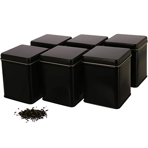 6 latas clásicas rectangulares, apilables, incluye 6 etiquetas, de metal, para cada una de 140 g Earl Grey, 9,8 x 7.6 x 7.6 cm (alto, ancho, profundidad), también ideal para café, arroz o especias.