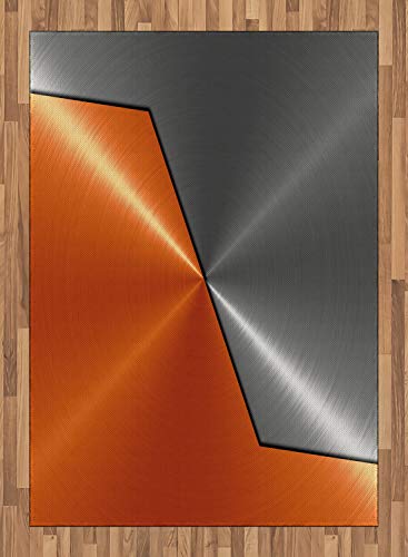 ABAKUHAUS Naranja y Gris Alfombra de Área, Estilo 3D Estructura Maquinaria Imagen Detallada Contraste de Color Vívido, con Estampa Digital Ideal para Sala de Estar o Dormitorio, 160 x 230 cm, Naranja