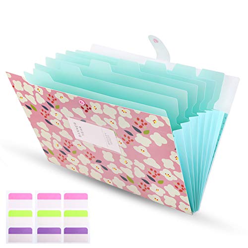 Acordeón desplegable de papel doblado de 8 piezas Cartera de documento impreso floral con cierre de hebilla Organizador de archivo de color rosa cubierta