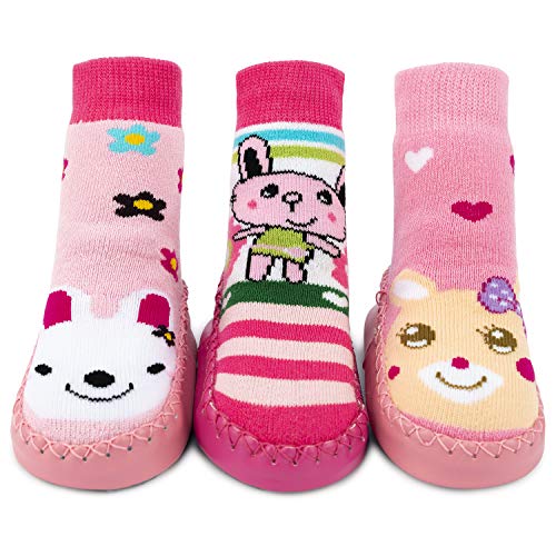Adorel Calcetines Zapatos Antideslizantes para Bebé 3 Pares Pink Conejo 19/20 EU (Tamaño del Fabricante 13)