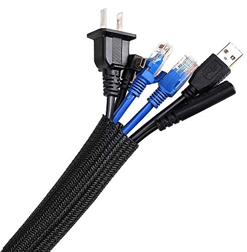 AGPTEK 3M Organizador de Cables, Canaleta para Cables Cierrra Automático, Revestimiento de Cable Tejido Recortable, Flexible, Diámetro 12 – 20 mm, Adecuado para Escritorio, TV, Suelo, Negro