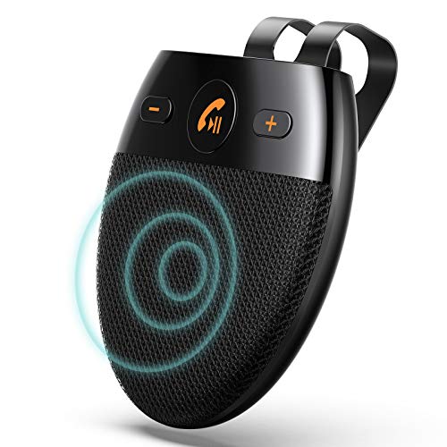 AGPTEK Manos Libres para Coche Bluetooth 5.0 con Siri, Kit de Coche Altavoz Inalámbrico con Encendido Automático y Emparejamiento Inteligente, Soporta Conexión de 2 Teléfonos Simultáneamente, Negro