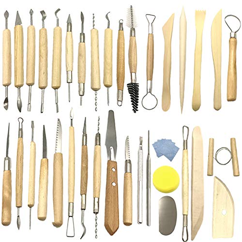 Aisamco Kit de herramientas de arcilla cerámica de 40 piezas Conjunto de herramientas de escultura de cerámica para manualidades, madera y acero, escuelas y hogar