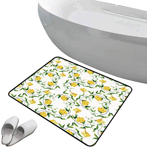 Alfombra de baño antideslizante de felpudo Flor amarilla Alfombrilla goma antideslizante Romántico tema botánico enredaderas florecillas diseño lamentable en acuarelas,verde jade amarillo,Interior/Ext Alfombra de baño antideslizante de felpudo Flor amarilla Alfombrilla goma antideslizante Romántico tema botánico enredaderas florecillas diseño lamentable en acuarelas,verde jade amarillo,Interior/Ext