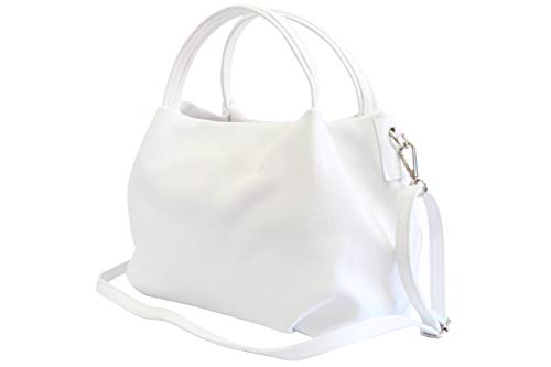 Ambra Moda bolsa de mano, bolsa de hombro para mujer de piel GL023 (Blanco)
