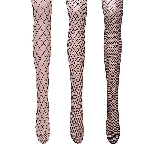 AONER ❤3 Pares Medias de Rejilla de Red Calcetines de Rejilla para Mujer Fishnet Tights Talla única Negras