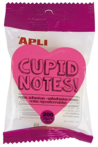APLI 16277 - Notas adhesivas corazón 70 x 70 mm bloc de 200 hojas 4 colores surtidos fluorescentes