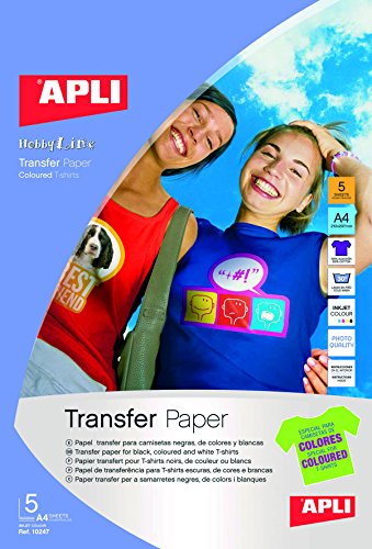 APLI 724049 - Bolsa con 5 Hojas de Papel de Transferencia Térmica, Multicolor