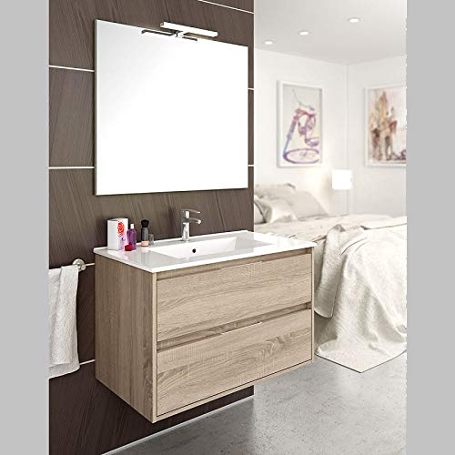 Aquore Mueble de Baño con Lavabo y Espejo | Mueble Baño Modelo Balton 2 Cajones Suspendido | Muebles de Baño | Diferentes Acabados Color | Varias Medidas (Cambrian, 80 cm)