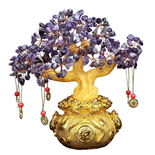 Árbol del dinero bonsai feng shui Amatista fortuna árbol del dinero de la cornucopia decoración Feng Shui de la gema Árbol Riqueza Home Office Decor espiritual (regalo de tres tamaños) Árbol del diner