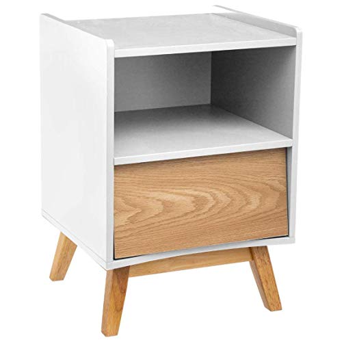 Atmosphera - Mesita de noche de madera blanca con 1 cajón Elva (62 cm de altura) Atmosphera - Mesita de noche de madera blanca con 1 cajón Elva (62 cm de altura)