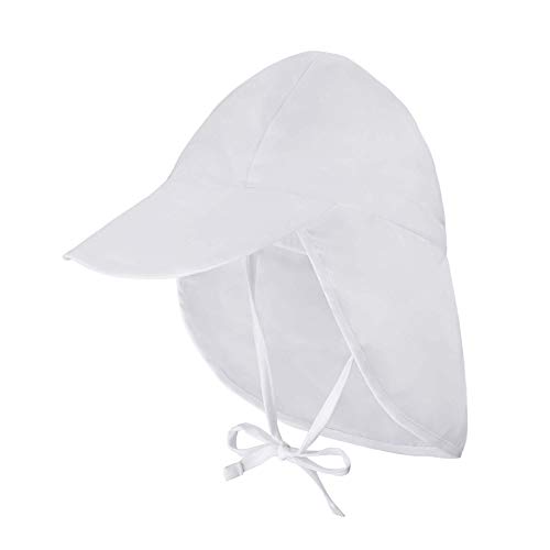 Atuka - Sombrero de sol unisex para bebé, transpirable, para la playa, gorro con bandas de sujeción y protección para la nuca, sombrero de verano Blanco 3-18 meses