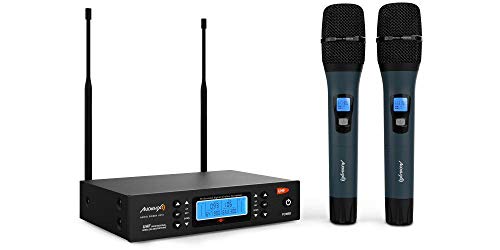 Audibax - Sidney U310 - Micrófono Inalámbrico Profesional UHF Doble - Set de 2 Micrófonos de Mano - Frecuencia Seleccionable - Rango de Cobertura 50-100 metros - Pickup Unidireccional - Pilas Tipo AA