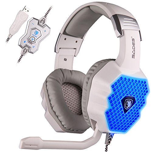 Auriculares gaming Sades Pro para ordenador, con diadema, iluminación LED, sonido envolvente y control de volumen (para PC)