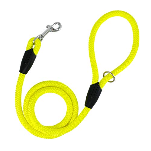 AVANZONA Correa para Perros Color Flúor Nylon Redonda, Resistente Cómodo Antitirones, Hecha a Mano en la UE, Correa de Adiestramiento para Perros Pequeños, Medianos y Grandes 1,2 * 120cm (Amarillo)