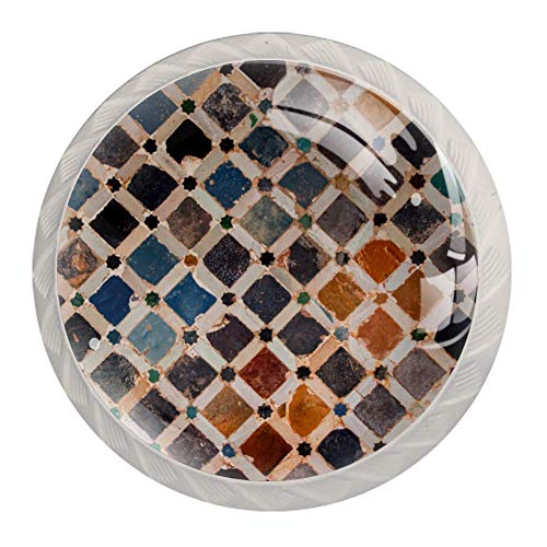 Azulejos decorativos Alhambra Palace España, 4 unidades, tiradores redondos de cristal transparente para cajones, pomos de armario con tornillos para cocina, aparador, armario, baño, armario
