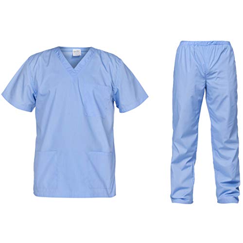 B-well Cesare - Pijama Sanitario Mujer y Hombre Unisex Conjunto Casaca Y Pantalón Uniformes Sanitarios para Médicos (M, Bleu)