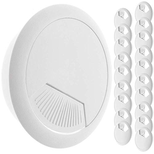 BeMatik - Lote de 20 pasacables Redondo para encastrar en Mesa de Color Blanco y diámetro 53 mm