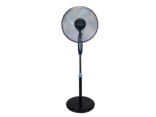Beper P206VEN130 - Ventilador de Pie Negro con Temporizador, 5 Palas, Función Oscilante, 3 Velocidades, Diámetro 40 cm, Black Stand Fan