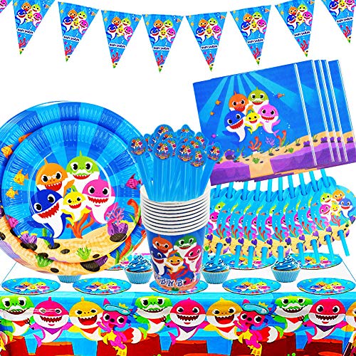 BESLIME Conjunto de Suministros de Fiesta de tiburón, decoración de cumpleaños de bebé tiburón, decoración de Suministros de Fiesta de Carnaval para niños, 82 Piezas