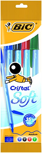 BIC Cristal Soft bolígrafos punta media (1,2 mm) - colores Surtidos, Blíster de 4 unidades