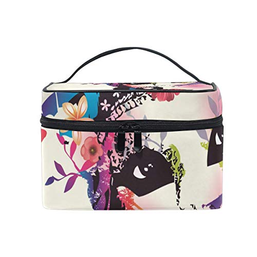 Bolsa de cosméticos, Mujer con Flor Bolsa de Organizador de Maquillaje de Viaje Estuche de cosméticos Estuche de Tren portátil para Mujeres Niñas CBG-455 Bolsa de cosméticos, Mujer con Flor Bolsa de Organizador de Maquillaje de Viaje Estuche de cosméticos Estuche de Tren portátil para Mujeres Niñas CBG-455