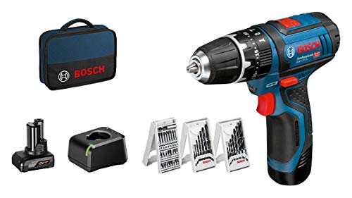 Bosch 06019B690G - Taladro percutor a batería GSB 12V-15 Professional 12 V 2 Velocidades. 0-380/1.300 rpm. 30/14 Nm. Portabrocas de 10 mm. 1 kg. Luz integrada.