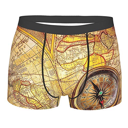 Brújula antigua en el mapa del mundo antiguo, ropa interior elástica para hombre, calzoncillos tipo bóxer sin paseo Brújula antigua en el mapa del mundo antiguo, ropa interior elástica para hombre, calzoncillos tipo bóxer sin paseo