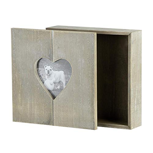 Caja de regalo Rivanto® de madera con marco de fotos en forma de corazón, para fotos, 20 x 20 x 6 cm