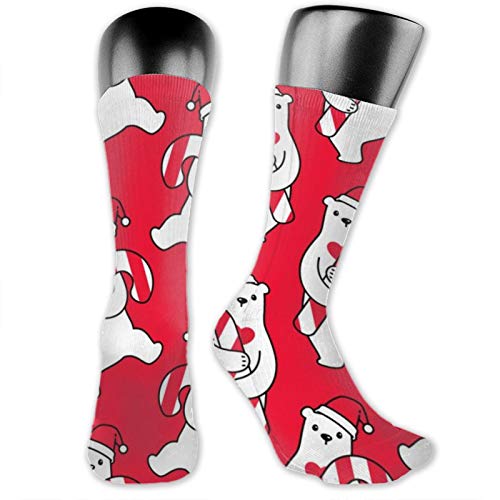 Calcetines de anime Oso-Polar-Navidad-Santa-Claus-Candy-Caña suave de secado rápido transpirable deportes calcetines unisex de la tripulación calcetines de 39,7 cm