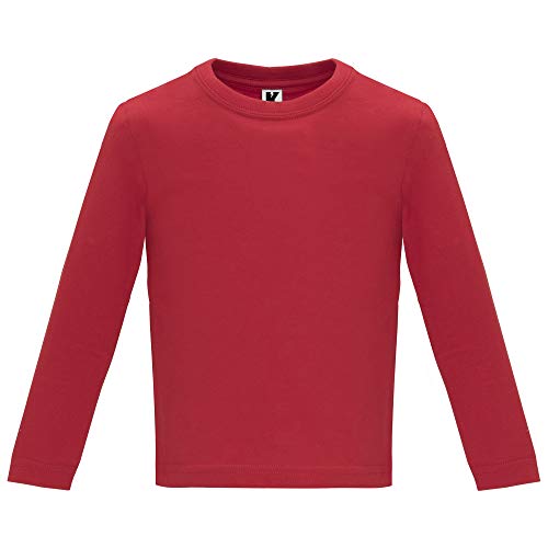 Camiseta de Colores con Manga Larga para Bebés - Prenda de algodón 100%, cómoda, Suave, cálida y Tacto Agradable (Rojo, 24M)