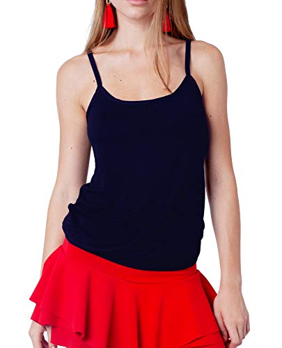 Camiseta de Tirantes para Mujer - Cuello Redondo - Estilo Ancho con elástico Ajustado en la Cadera - Azul Marino - S/M - UK 8-10/EU 36-38
