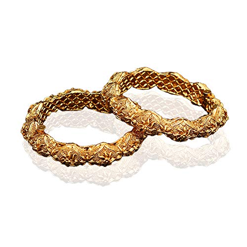 CaratYogi - Brazalete tradicional de 55 quilates chapado en oro de 18 quilates con piedras preciosas, pulsera Kada Fashion Jewellery para mujeres y niñas, conjunto de 2, 4, 6