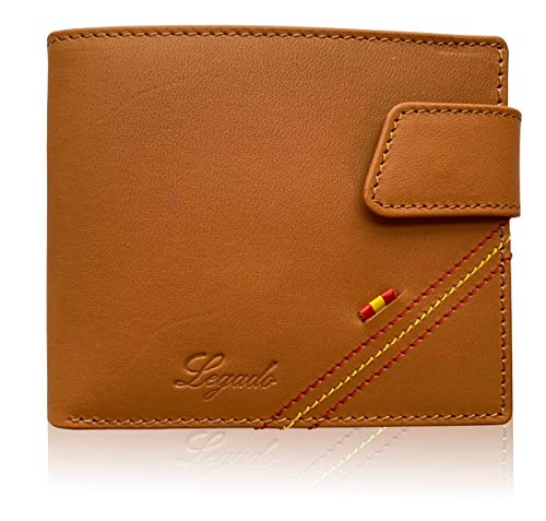 Cartera para Hombre con Monedero marrón Claro LEGADO Carteras con Monedero Hombre Cartera de Piel para Hombre Bandera españa Cartera de Cuero Hombre marrón Claro (Horizontal con Cierre)